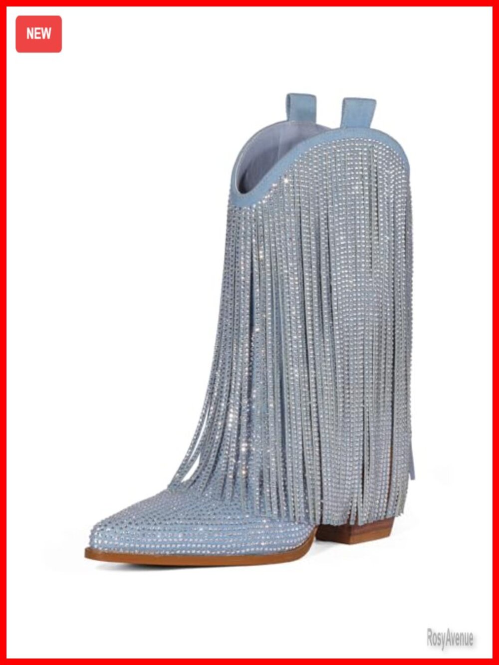 Western Cowgirl Boots Rhinestone Fringe Pointed Toe Mid-Calf Suede